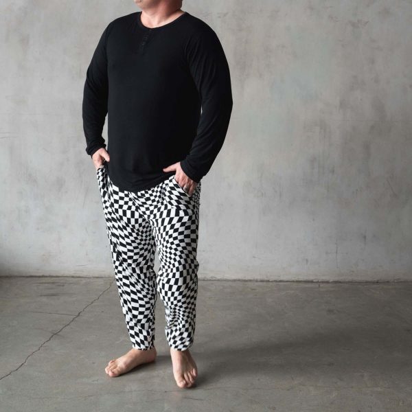 B&W Wavy Checker | Men s Bamboo Jogger on Sale - Image 2