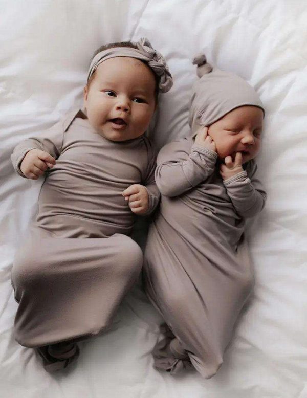 Harbor Mist Knotted Newborn Gown Set Online Sale