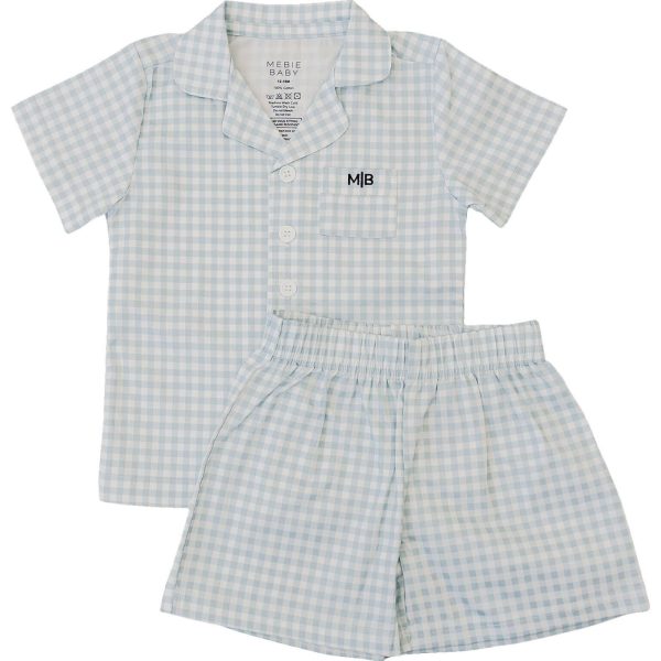 Light Blue Gingham Short Pajama Set Hot on Sale - Image 3