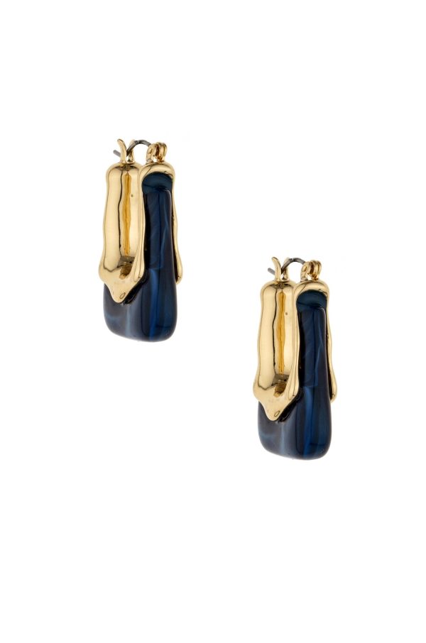 Mod Square Resin 18k Gold Plated Hoop Earrings For Sale - Image 3