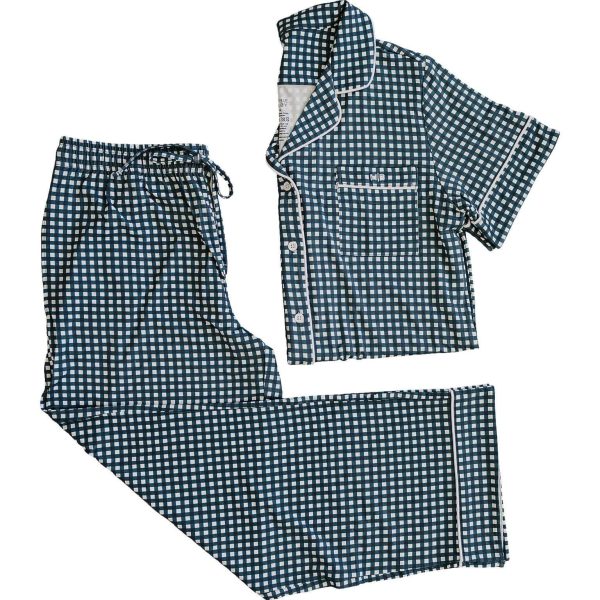 Navy Gingham Women s Pajama Set Online Sale - Image 3