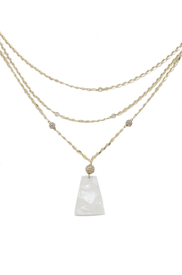 Glamour By Day Necklace with White Resin Pendant and 18k Gold Plated Layered Chain Cheap - Image 3