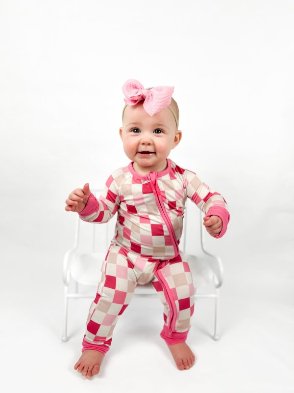 Dreamy Pink Checkers Dream Romper Cheap - Image 3