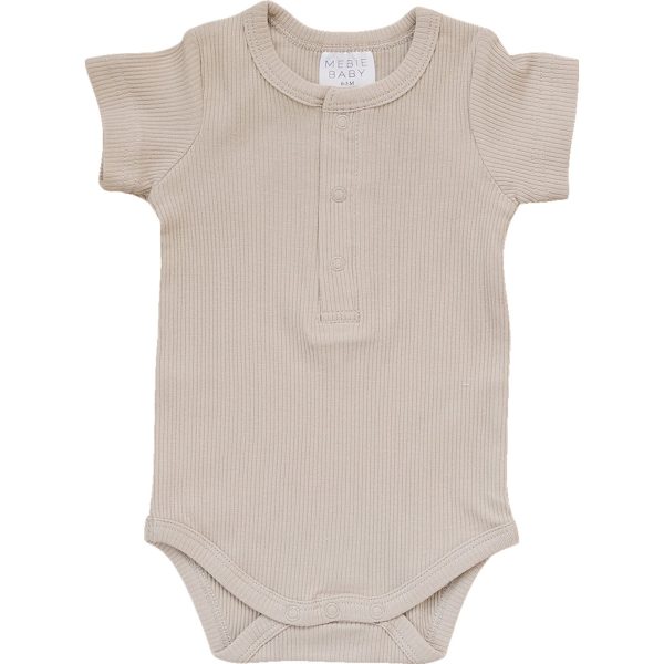 Oatmeal Organic Cotton Ribbed Snap Bodysuit Online now