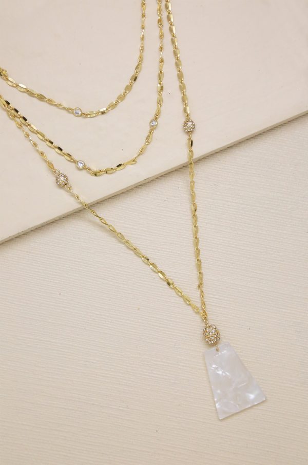 Glamour By Day Necklace with White Resin Pendant and 18k Gold Plated Layered Chain Cheap