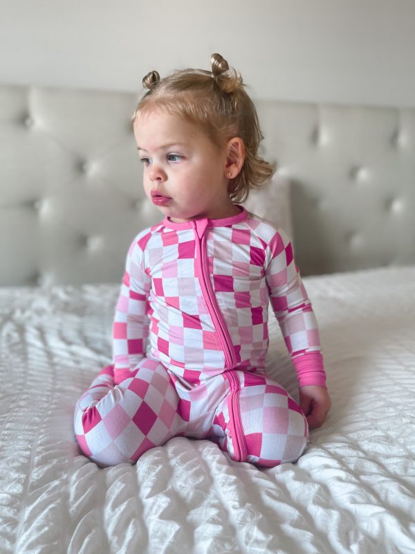 Dreamy Pink Checkers Dream Romper Cheap - Image 5