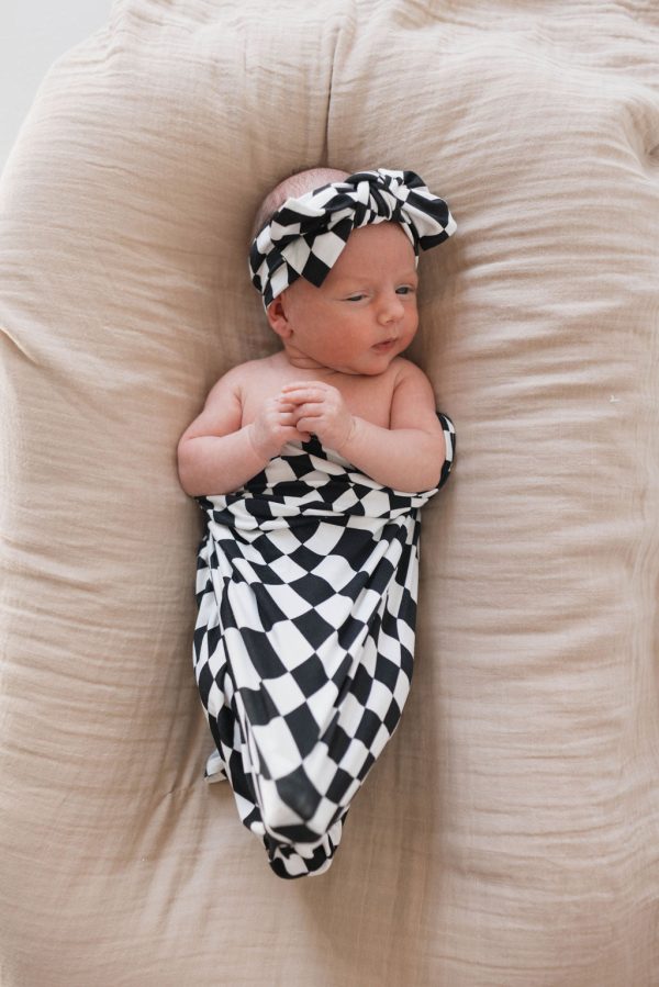 Black & White Wavy Checkerboard | Bamboo Head Wrap Cheap - Image 2