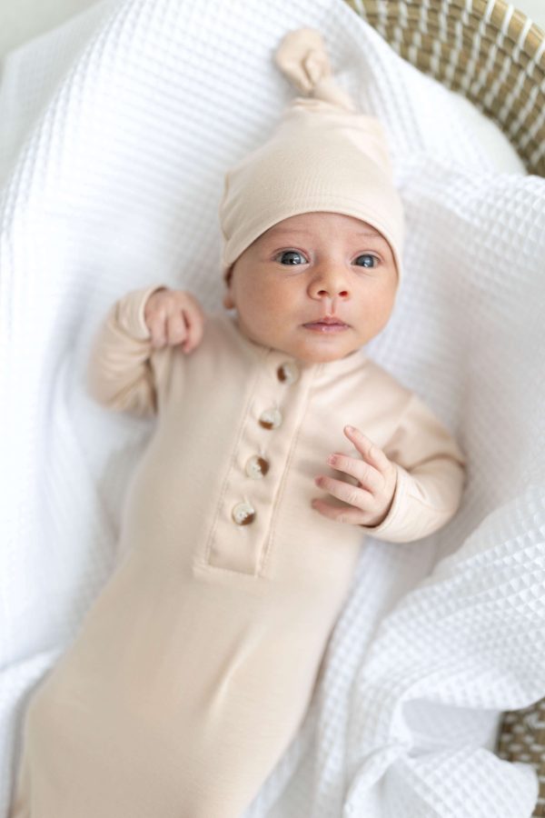Emerson Knotted Baby Gown Set |Sand Online - Image 3