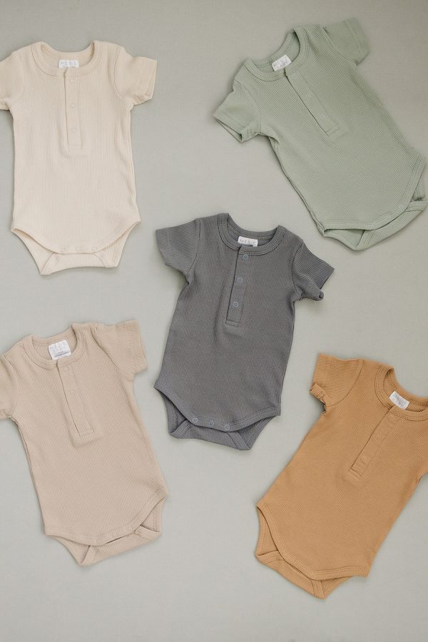 Oatmeal Organic Cotton Ribbed Snap Bodysuit Online now - Image 2