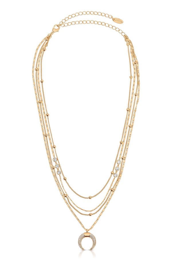 Layered Gold Chain & Crescent Horn Necklace Hot on Sale - Image 3