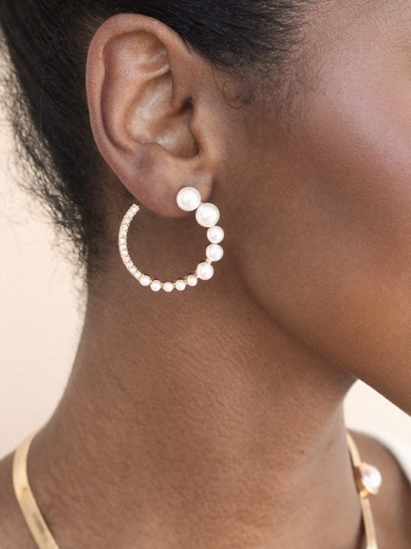 Chic Pearl And Crystal Open Circle Earrings For Cheap - Image 4