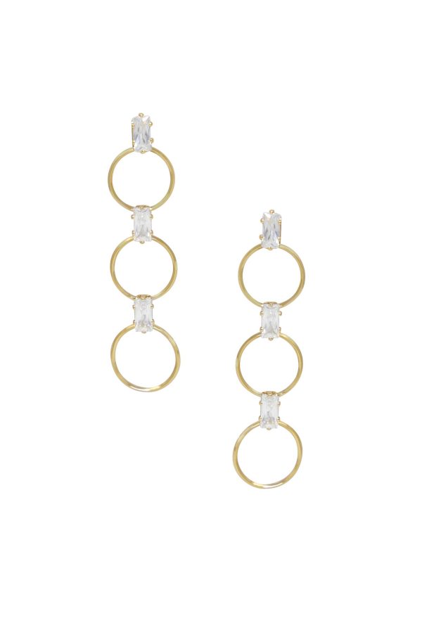 Triple Drop Circle and Crystal 18k Gold Plated Earrings Online - Image 3