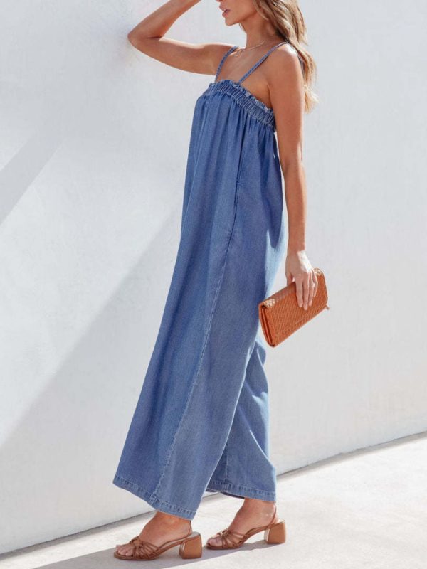 Hazel Blues® |  Spaghetti Strap Wide Leg Denim Jumpsuit Online Sale - Image 5